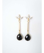 Gold black onyx drop post earrings with cubic zirconia. Approximately 1.... - $76.00