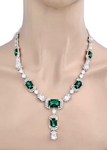 Forest Green &amp; Clear Elegant Classic Dainty “Y” Necklace Earring Set - $15.20