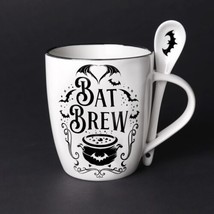 Alchemy Gothic ALMUG21 Bat Brew Mug &amp; Spoon Set Wing Black White Coffee Mug Tea - £13.36 GBP