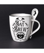 Alchemy Gothic ALMUG21 Bat Brew Mug &amp; Spoon Set Wing Black White Coffee ... - $16.99