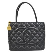 Chanel Medallion Quilted CC Hand Tote Bag Purse Black Caviar Skin - £2,565.80 GBP