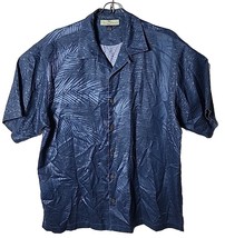 Tommy Bahama Men M Short Blue Silk Palm Tree Leaf Hawaiian Island Vacation Shirt - £30.95 GBP