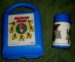 1996 Kamen MASKED RIDER Plastic Lunch Box &amp; Thermos Vintage Sabans  - $18.04