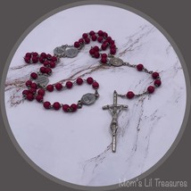 Vintage Rosary Catholic Red Wood Bead Religious ⚜️ - £15.64 GBP