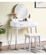 Liannon White Vanity Set: Modern Wood Vanity &amp; Stool - $312.09 CAD