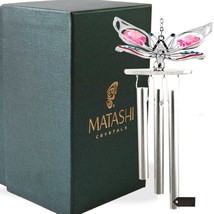 Matashi Chrome Plated Silver Color Butterfly Decorative Wind Chime w/ Cr... - $20.99