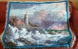 Thomas Kinkade Painter of Light Bible Verse Psalms Lighthouse Throw Blanket Wall - £21.41 GBP