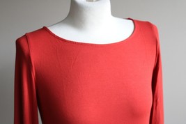 Eileen Fisher S Burnt Orange Asymmetrical Hem Long Sleeve Drapey Top - $26.60