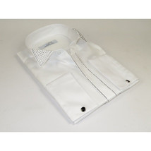 Men CEREMONIA Tuxedo Shirt Rhinestone 100% Cotton Turkey #stn 133 White Wing tip image 3