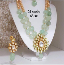 VeroniQ Trends- Designer Mint Green Beads And Kundan/Polki Long Necklace Set - £76.18 GBP