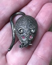 Vintage 1 1/4 Inch Sparkly Silver Tone Red Eye Mouse Rat Brooch Lapel Pi... - $17.82