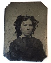 Tiny Antique Tintype Photo of Young Girl Lightly Tinted Colored Cheeks and Lips - £11.16 GBP