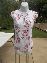 Nwot Liz Claiborne White&amp; Coral Flower Print Top Xs - £12.01 GBP