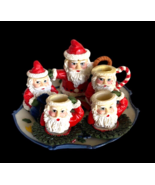 Santa Christmas Tea Set Miniature Tea Party 10 Pc Set Tray Creamer Sugar... - $33.30