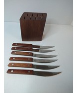Vintage Vernco Stainless Steel Serrated Steak Knives with block Japan ki... - £23.52 GBP