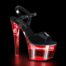 SALE PLEASER 7&quot; Heel Light Up USB Chargeable Ankle Strap Black Platform ... - £48.91 GBP