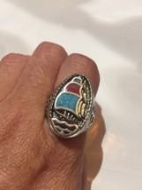 1980&#39;s Vintage Southwestern Argent Homme Pierre Turquoise Inlay 6.75 Shi... - £27.91 GBP