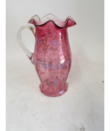 Antique Bohemian Moser Glass Pitcher, Beautiful Pink Enameled, 10&quot; - £42.93 GBP