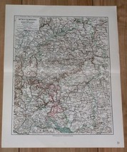 1912 Antique Map Of Württemberg Stuttgart Hohenzollern Germany - £17.13 GBP