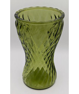 Vintage HOOSIER GLASS Green Diamond Optical Swirl Pattern Glass Vase 8” ... - $16.83