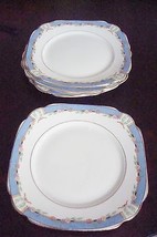 Old Royal Albert England bread plates set of 5, square, gold and blue ORIG [95B] - £47.60 GBP