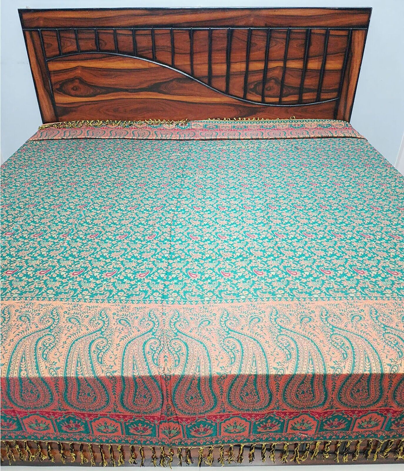 Wool Jamawar Bedspread Woven Paisleys Gorgeous Bed Covers Blanket Beddin... - £88.76 GBP