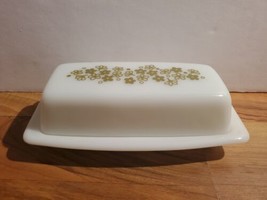Vintage Pyrex Covered Butter Dish 2-Piece Green Crazy Daisy Spring Blossom - $26.72