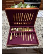 Vintage Golden Boutique 62 Pc Fork Spoon Knife Serving Set In Natural Wo... - $47.78 CAD