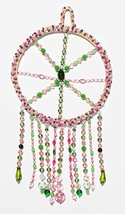 Araina Sparkles Pink &amp; Green Glass Bead Suncatcher Mandala 8&quot; Wide 16&quot; Long - £63.14 GBP