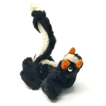 Figurine Skunk Japanese Fabric Black White Orange Handmade Vintage  - $15.15