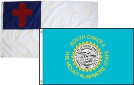 2x3 Christian Christ &amp; State South Dakota 2 Pack Flag Wholesale Combo 2&#39;x3&#39; Bann - £7.56 GBP