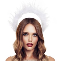 White Feather Halo Headband Crown Cosplay Costume Fairy Crown Women Halloween Ad - £54.58 GBP