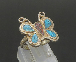 SOUTHWESTERN 925 Silver - Vintage Turquoise &amp; Coral Band Ring Sz 3.5 - RG23662 - £39.05 GBP