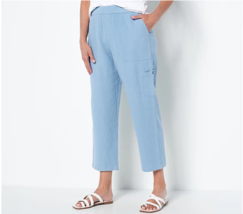 Susan Graver Pure Easy Linen Utility Crop Pant -(Faded Chambray, L) A498821 - £19.22 GBP