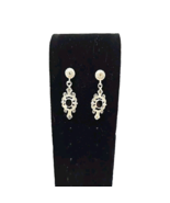 VTG Sterling Silver &amp; Onyx Earrings 925 Crystal Accents 1.5&quot; Stamped gif... - £21.65 GBP