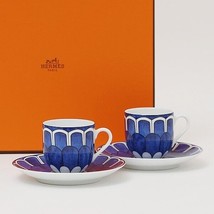 Hermes Bleus d&#39;Ailleurs Demitasse Cup and Saucer 2 set blue espresso coffee 100 - £809.72 GBP
