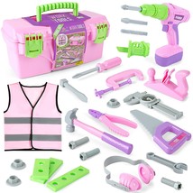 Kids Tool Set, Pink Toy Tool Set For Girls With Electric Drill, Hammer, Planer,  - £52.74 GBP