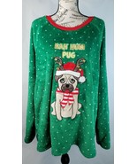 Secret Treasures Bah Hum Pug Jingle Bell Green Christmas Fleece Top Size... - £31.56 GBP
