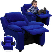 Deluxe Padded Contemporary Blue Microfiber Kids Recliner with Storage Arms - £207.07 GBP