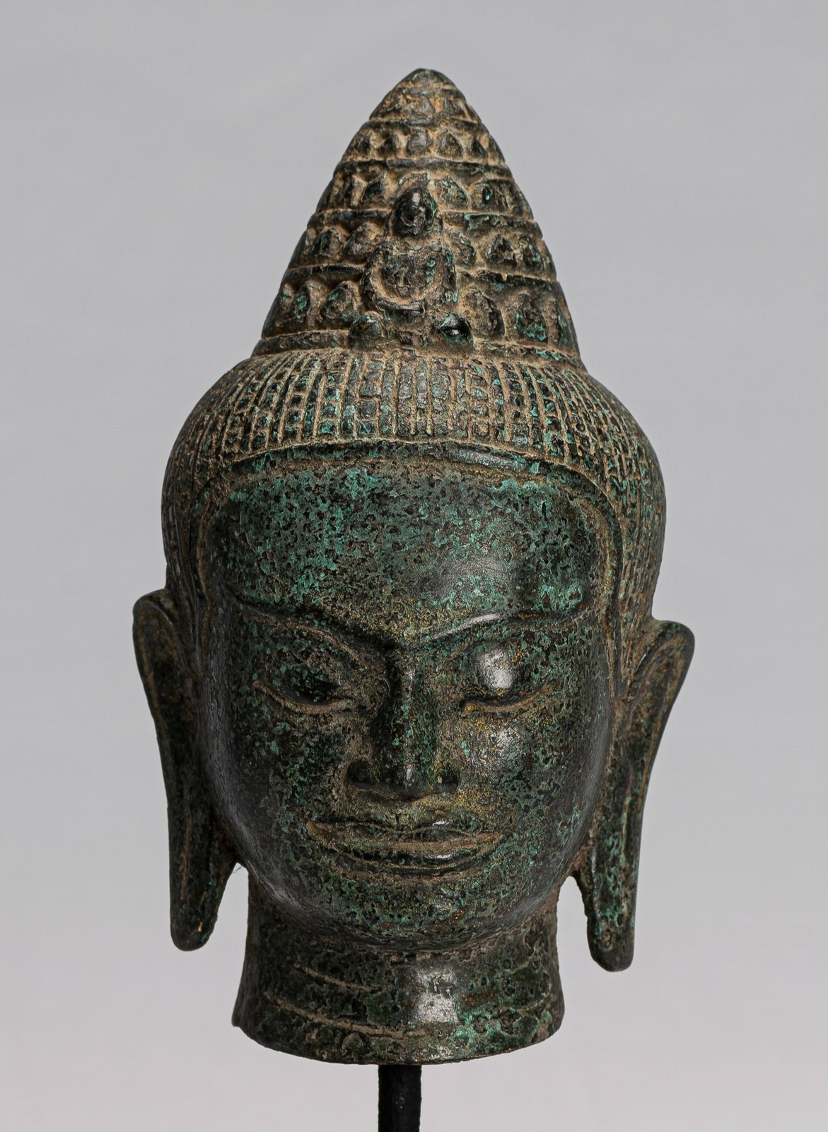 Ancien Khmer Style Montage Bronze Bayon Style Lokeshvara Tête - 25cm/10 &quot; - £370.16 GBP