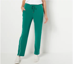 Susan Graver Liquid Knit Straight-Leg Track Pants (Dark Emerald, XXS) A470186 - £10.56 GBP
