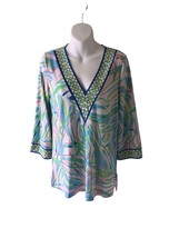Lilly Pulitzer Port Tunic Top Womens Blue Salute Large Jersey 3/4 Sleeve... - $65.00