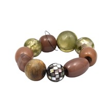 Chicos Olivia Stretch Bracelet Beaded Resin Wood Shell Metal Brown Green - £19.74 GBP