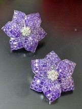 Indian Gold Plated Bollywood Style CZ Earrings Purple Studs Flower Jewelry Set - £68.54 GBP