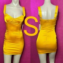 Sexy Yellow Satin Silky Night Out Mini Dress  Size S - £23.14 GBP