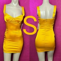 Sexy Yellow Satin Silky Night Out Mini Dress  Size S - £21.67 GBP