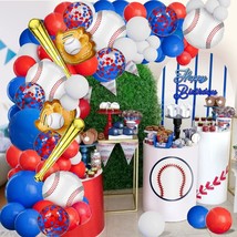 Baseball Party Decorations With 113Pcs Red White Blue Confetti Latex Balloons Ba - £19.60 GBP