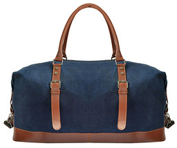 Canvas Leather Cow Hide Carry-On Duffle Weekender Luggage Travel Bag 18J... - $59.39