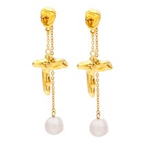 Unique Natural Pearls Dangle Earrings For Women Cross Drop Earings Fashion Jewel - £29.36 GBP