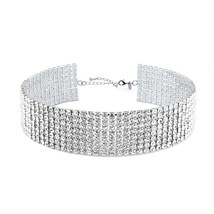 Zealmer Wide Fake Diamond Choker 8 Row White Gold Plated - £41.42 GBP